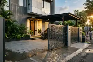 Pagar rumah minimalis modern dengan desain elegan dan kokoh, cocok untuk hunian rapi dan berkarakter.