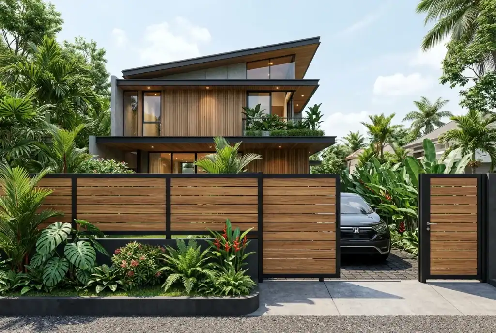 Pagar Minimalis Kayu dan Besi